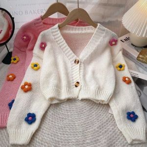 ●ECLAIRE● 081 Cardigan Kardigan Crop Knit Rajut Motif Timbul Bunga Floral Flower Kasual Casual Korea Mode Modis Feminim Flowy