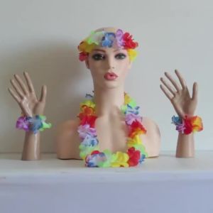 4Pcs/set Hawaiian Artificial Flowers Leis Necklace Garland Headband Wedding Birthday Beach Tropical Party Decoration