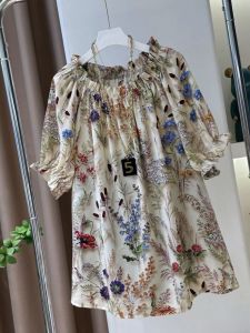 Fashion Shirt Ruffle Top Summer Slimming off-Shoulder Retro Color Loose Slim Fit Ethnic Style Short Sleeve