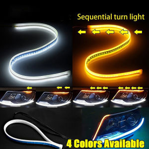 1pair Daytime Running Lights for Car Headlight Flexible Led Strip DRL LED Strip Turn Signal White Yellow Sequential LED