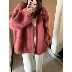 Hong Kong Style Retro Knitting Cardigan Female Spring & Fall Fancy Soft Glutinous Lazy Sweater Outwear Loose All-Matching Top