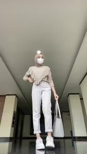 Lady Sweater Ruffle Knit Premium/Kaos Rumbai Lengan Panjang / Knit Ruffle Top / Atasan Wanita Rumbai