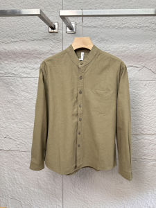 Heavy Weight Pure Cotton Oxford Woven Shirts Men Long Sleeves Spring Fancy White Stand Collar Shirt round Neck Shirt Outwear