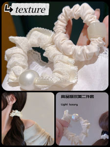 คลิปหนีบผมสไตล์เกาหลี Beige พร้อมโบว์ผ้าฝ้ายผสมสีขาวและสายรัดผมทรงกลมสำหรับผู้หญิงที่เป็นกันและน่ารัก