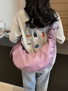 Mens Large Capacity Black Dumpling Bag Single Shoulder Crossbody Bag Casual Style Nylon Fabric Zipper Closure Commuting Bag