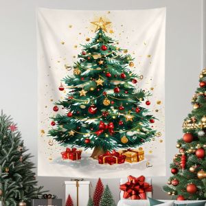 VIKAMA Trắng Vẽ Tay Cây Giáng Sinh Treo Tường Thảm Vui Vẻ Văn Bản Màu Đỏ Trang Trí Bóng Ngôi Sao Vàng Bông Tuyết Ngày Lễ Trang Trí Cho Gia Đình