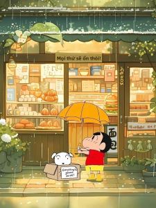 KAYOU | Crayon Shin-chan Mùa Hè Thị Trấn Phong Cảnh Tranh Gắn Đá DIY Bộ Nghệ Thuật Treo Tường Hiện Đại Cho Phòng Khách Phòng Ngủ Acrylic Vuông/Hình Tròn Kim Cương