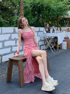 Pháp Nguyên Chất Desire Suspender Đầm Nữ Cao Cấp Thanh Lịch In Hoa Hồng Áo Dài Phong Cách Mùa Hè Không Tay