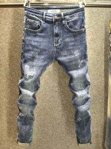 กางเกงยีนส์ทรงสลิมฟิตสำหรับผู้ชาย กางเกงขายาวทรงเข้ารูปพิมพ์ลายไฮเอนด์ เส้นใยไนลอน กางเกงยีนส์ทรงเข้ารูปสำหรับฤดูใบไม้ร่วง/ฤดูหนาว