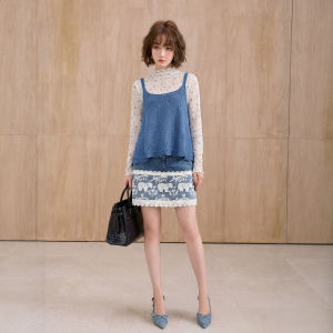 Blue and White Floral Two-piece Set Long Sleeve T-Shirt