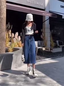 Foya.1 กระโปรงยีนส์แฟชั่น 3สี กระโปรงยีนส์เอวสูง ผ่าหน้า กระโปรงเข้ารูป ผ้ายีนส์