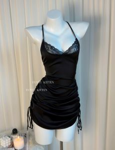 เซ็กซี่ น้ําแข็ง ผ้าไหม ซับเอวเปลือย กิโมโน เสื้อคลุม ผู้หญิง ชุดราตรี กระโปรงสั้น ความยาว คอวี สไตล์บริการบ้าน ฤดูร้อน ชุดนอน