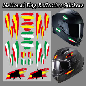 Spanish Italian Flag Reflective Motorcycle Stickers Moto Motorbike Scooter Car Quad ATV Bike Helmets Accessories Vinyl Decal Set