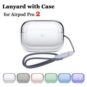 Clear Case with Lanyard for Airpods Pro 2 Gen Wireless Earphone Transparent Case for AirPods Pro 2nd Cover Anti-lost Rope Strap