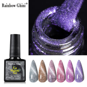 Rainbow Ghini 10ml Crushed Diamond Cat Eye Gel Nail Polish Purple Color Glitter Gel Varnish Magnetic Long Lasting UV Gel Polish