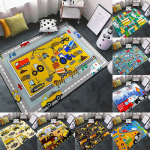 Construction Rugs for Boys Room Construction Play Non Slip Flannel Carpet for Playroom Decor Rug with Truck Tractor Print Mat