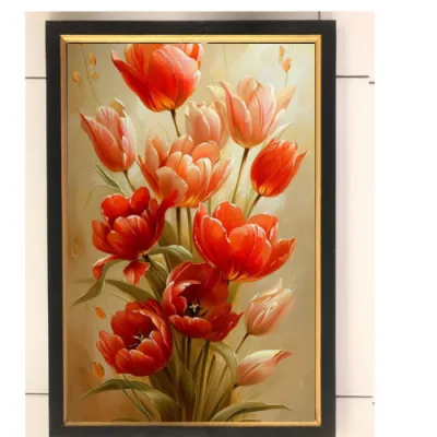 Hiasan dinding lukisan cetak Bunga mawar merah cantik plus bingkai uk 35x52cm