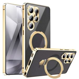 Official Magsafe Wireless Charger Case for Samsung S25 S23 S24 S22 Ultra S23Ultra S24Ultra S25Ultra Case Shockproof 360°Full Protection Metal Case For Samsung S22Ultra S23Ultra S24Ultra Case With Ring Holder Stand Double-sided Glass Wireless Charging Case