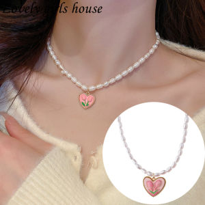 【♡Lovely girls house♡】Pearl Tulip Necklace for Women Cute Flower Pendant Chian Heart Romatic Chokers Trendy Fashion Jewerly