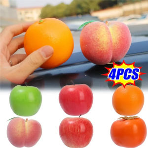 4ชิ้นเครื่องประดับรถยนต์ผลไม้3D แอปเปิ้ลภายนอกรถยนต์ส้มการตกแต่ง DIY อุปกรณ์เสริมงานฝีมือศิลปะผลไม้โฟมจำลองสูง