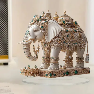 Elegant Elephant & Indian Jewelry 2D Acrylic Tabletop Decor - Home Window Display - Versatile Holiday Ornament Ideal Gift Idea