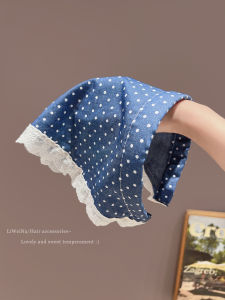 Khăn Trùm Đầu Denim Xanh Viền Ren Viền Tròn Một Mảnh Đi Biển Khăn Quàng Cổ Tam Giác Phụ Kiện Tóc Phong Cách Gợi Cảm