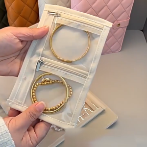 JUNLIi PU Leather Jewelry Storage Book Zipper Clear Pockets Jewelry Packaging Box Necklace Binder Storage Display Product For Women