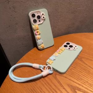 3D Paste Butter Bear Doll Sky Blue Phone Case for iPhone 11 12 13 14 15 16 Pro Max Plus casing Anti fall soft cover for iPhone11 case