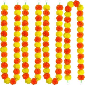 1Pcs 1.5M Artificial Marigold Flowers Garland Halloween Decorations for Home Decor Garden Outdoor Door Wedding Orange Ornament