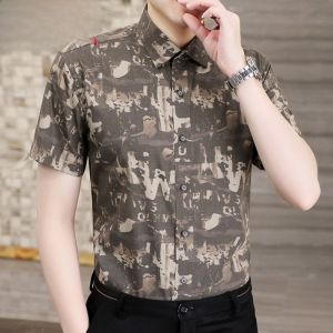 HENGYUANXIANG | Hengyuanxiang Mens Short Sleeve Shirt Thin Non-iron Cool Feeling Casual Fashion Summer Top Standard Fit Button Detail Polyester Blend