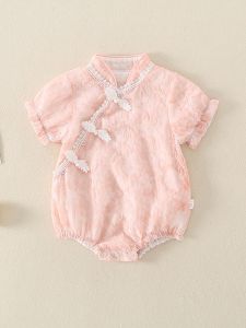 Newborn Baby Clothes Baby Girl Summer Dress One-Piece Cheongsam Onesie Super Cute Princess First Month Old 100 Days Old Summer Thin