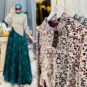 gamis mewah set hijab super mewah cantik dan premium