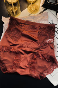 Quần Lót Ren Satin Gợi Cảm Cạp Cao Cho Phụ Nữ Trẻ Quần Lót Ren Họa Tiết Sọc Màu Đỏ Rượu Vang Mới Bằng Lụa Băng Dành Cho Phụ Nữ Nhạy Cảm