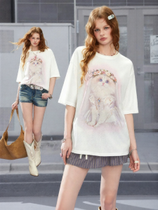 Unifree | Cat Print Loose Short Sleeve T Shirt