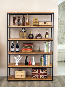 Retro Solid Wood Multi-layer Shelf Bearing Floor-standing Storage Rack Loft Steel Wood Bookcase Industrial Style Iron Art Multi-layer Organizer
