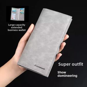 Leather Wallet for Men Long Casual Multi-Card Position Youth Vintage Money Clip Business Style Synthetic Leather Pure Color