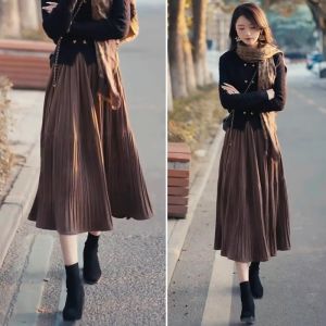กระโปรงทรงเอเอวสูงผ้ากำมะหยี่ กระโปรงทรงเอ กระโปรงทรงร่ม กระโปรงสั้น กระโปรงยาวปานกลาง ฤดูใบไม้ร่วง ฤดูหนาว 2025 กระโปรงทรงเอเอวสูง