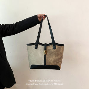 Mankok Large Capacity Womens Shoulder Handbag Trendy Commuter Tote Bag Soft PU Leather Zipper Closure Pure Color Daily Use