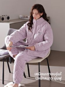 MiiOW | ชุดนอนขนแกะคอตตอนหนาสำหรับผู้หญิงในฤดูหนาว ชุดอยู่บ้าน ชุดนอนแบบสวมหัว ปกตัว สไตล์ลำลอง แขนยาว ปกตัว ชุดนอนฤดูหนาว