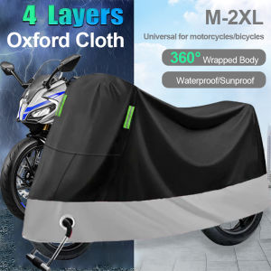 【In Stock】Motorcycle Cover Waterproof Heavy Duty 4 Layers Oxford Cloth Thickening Motorcycle Cover Sunproof Dustproof Snow Protection All Season Motorcycle Bike Universal Wear-resistant Reflective Strips With Lock-Holes Motorcycle Accessories Parts