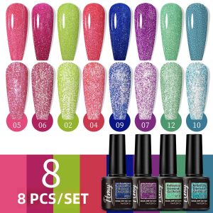 Bộ 8 Sơn Móng Tay Gel Nhũ Phản Quang Lấp Lánh Bóng Mượt Tẩy Được Bằng Đèn UV/LED 7ml Mỗi Màu Dùng Cho Làm Móng Tại Nhà Trang Trí Móng Nghệ Thuật Chủ Đề Giáng Sinh