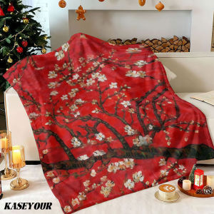 Beast Kingdom | Red Van Gogh Almond Winter Summer Flannel Blanket Throw Fleece Soft Fuzzy Plush Cozy Fleece Blankets for Sofa Ideal Gifts