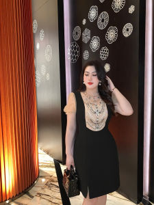GLEC | High-End Heavy Diamond-Studded Noble Style Puff Sleeve Tulle Dress