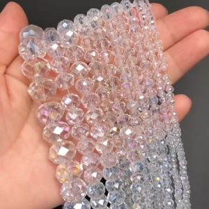 Faceted AB Clear Glass Crystal Rondelle Beads Loose Beads For Jewelry Making DIY Bracelets Necklace Strands 4/6/8/10/12/14mm