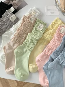 Pure Cotton Mid-Calf Socks for Women Korean Style Long Tube Hosiery Spring Autumn Thin Section Moisture Absorbent Foot Wear