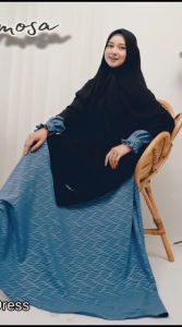 Gamis hermosa wolfis embos motif zamzam denim-gamis biru denim syari premium-gamis idul fitri mewah