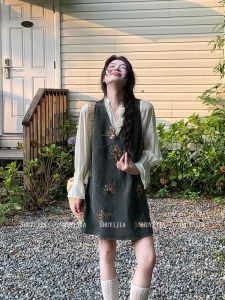 Syj Plus Size Ladies French Style Retro Sweet Vest Dress Early Autumn Stylish Long Sleeves Shirt Outfit