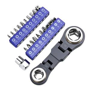 NiuXiang(NewShark) | 26 in 1 Right Angle Screwdriver Set Mini Ratcheting 90 Degree Screwdriver Pocket Low Profile Ratchet Wrench Bit Socket Set