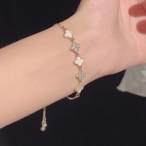 Corinna Four Leaf Clover Bracelet Sparkling Diamond Bracelet Light Luxury Gentle Adjustable Bracelet