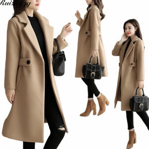 Ruizhijzg Womens Warm Cashmere Coat Winter Ladies Girls Windbreaker wool Soft Long Coat With Pockets  Fashion Double-Sided Woolen Parka Coat Plus Size